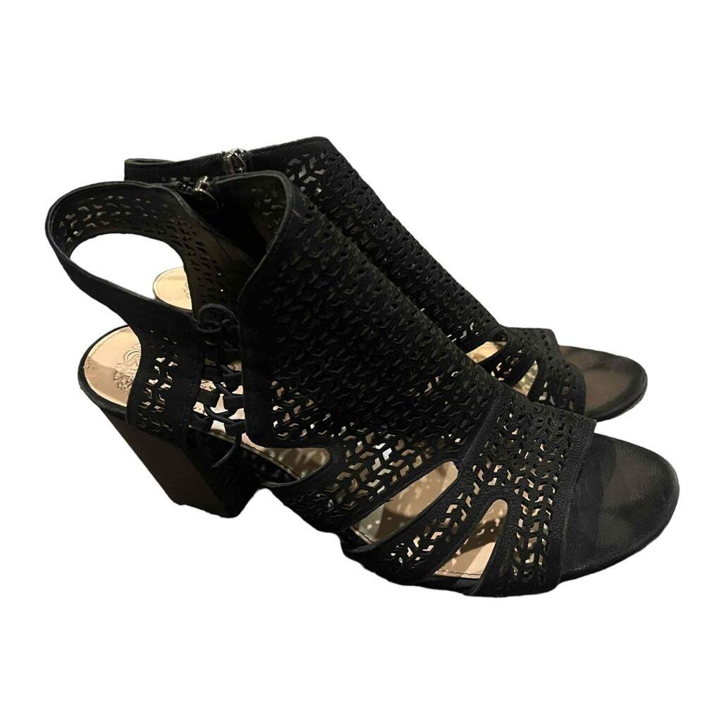 Vince Camuto Womens Slingback Block Heel Sandals Black Laser Cut Size 9M - Picture 6 of 9